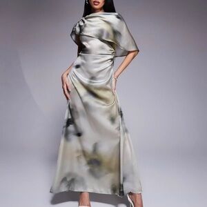 NEW IN BAG ASOSsatin maxi dress with slash neck and cape detail in smoked floral